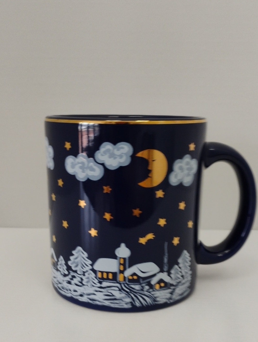 Waechtersbach Winter Dreams Coffee Mug Cup West Germany Blue Gold Trim Like New